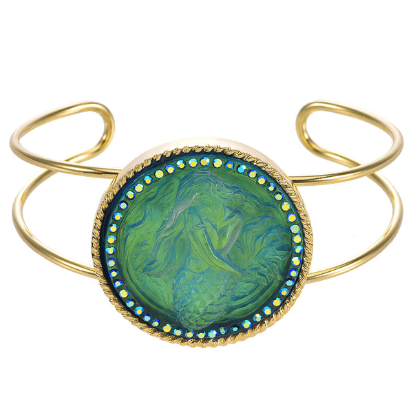 Mystic Siren Mermaid 35mm Cuff Bracelet (Goldtone/Mystic Blue