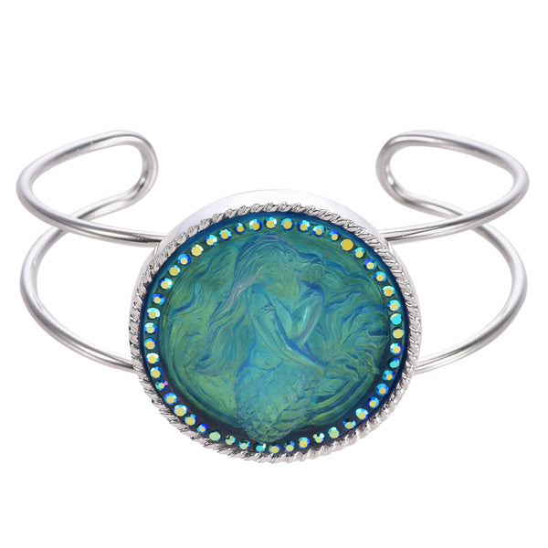 Mystic Siren Mermaid 35mm Cuff Bracelet (Sterling Silvertone