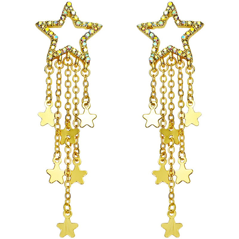 Dancing Star Spangled Pierced Earrings (Goldtone)