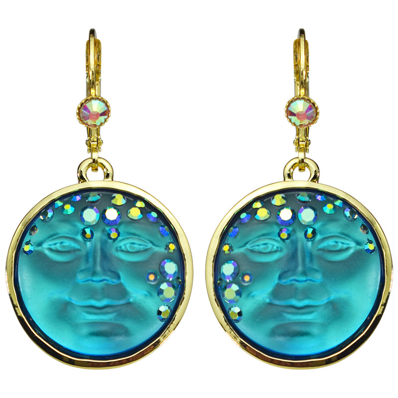 Goddess Mystic Seaview Moon 18mm Leverback Earrings (Goldtone/Mystic Blue Sphinx)