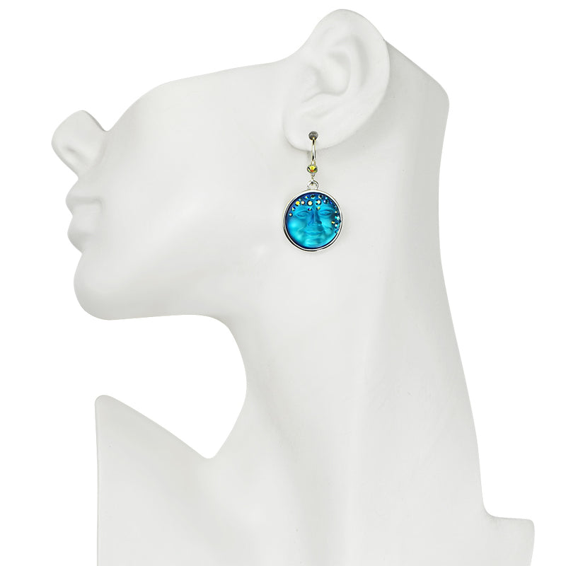 Goddess Mystic Seaview Moon 18mm Leverback Earrings (Sterling Silvertone/Mystic Blue Sphinx)
