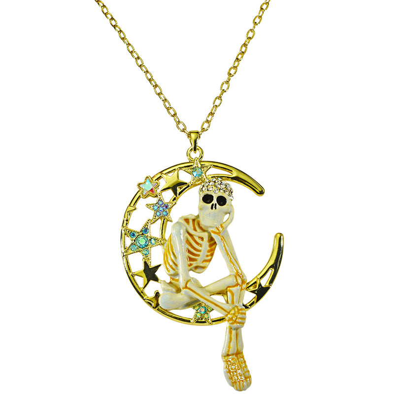Moon Rider Skeleton Necklace (Goldtone)