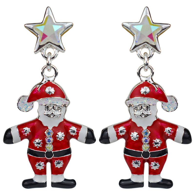 Santa Surprise Pierced Earrings (Sterling Silvertone)