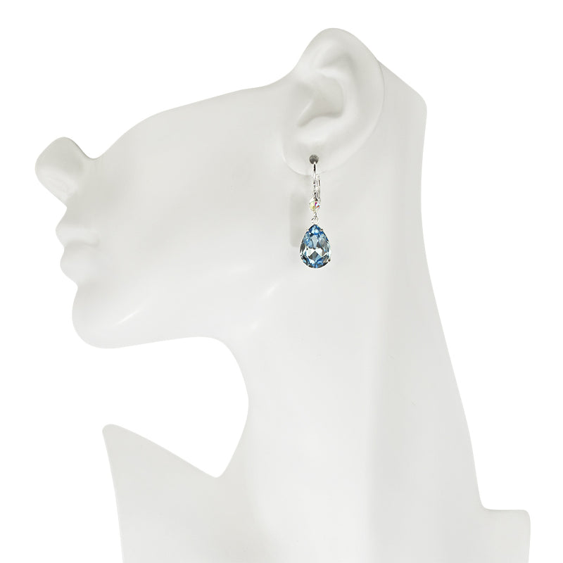 Precious Teardrop Leverback Earrings (Sterling Silvertone/Light Sapphire)