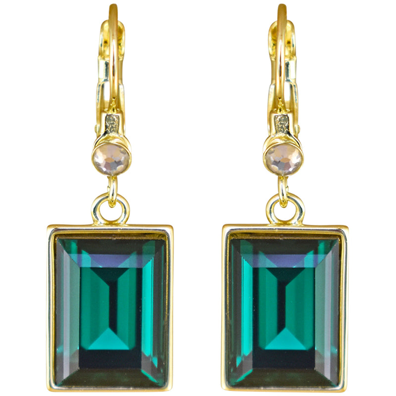 Brilliant Emerald Cut Leverback Earrings (Goldtone/Emerald)