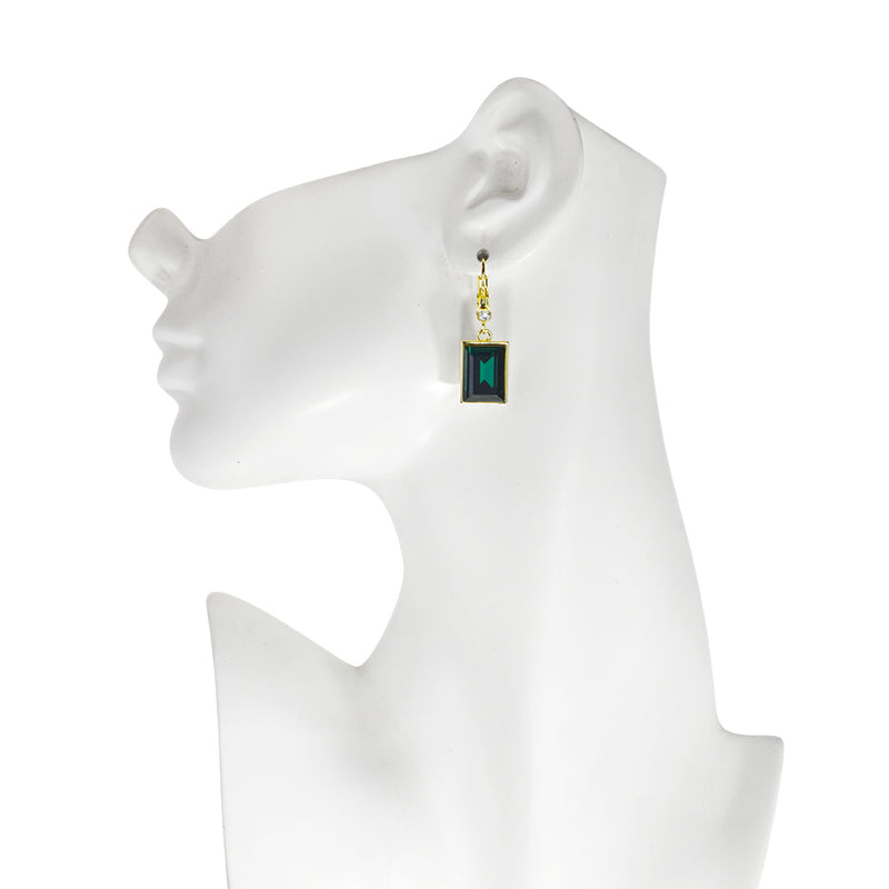 Brilliant Emerald Cut Leverback Earrings (Goldtone/Emerald)