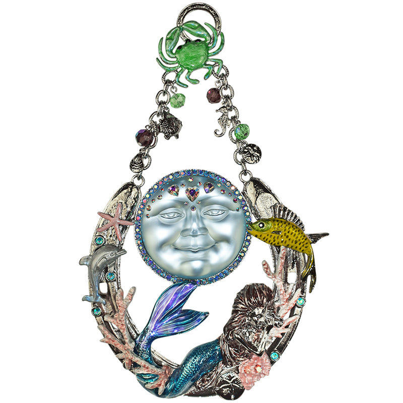 Protected By Mermaids Sweetheart Seaview Moon Ornament (Silvertone/Lt. Sapphire)