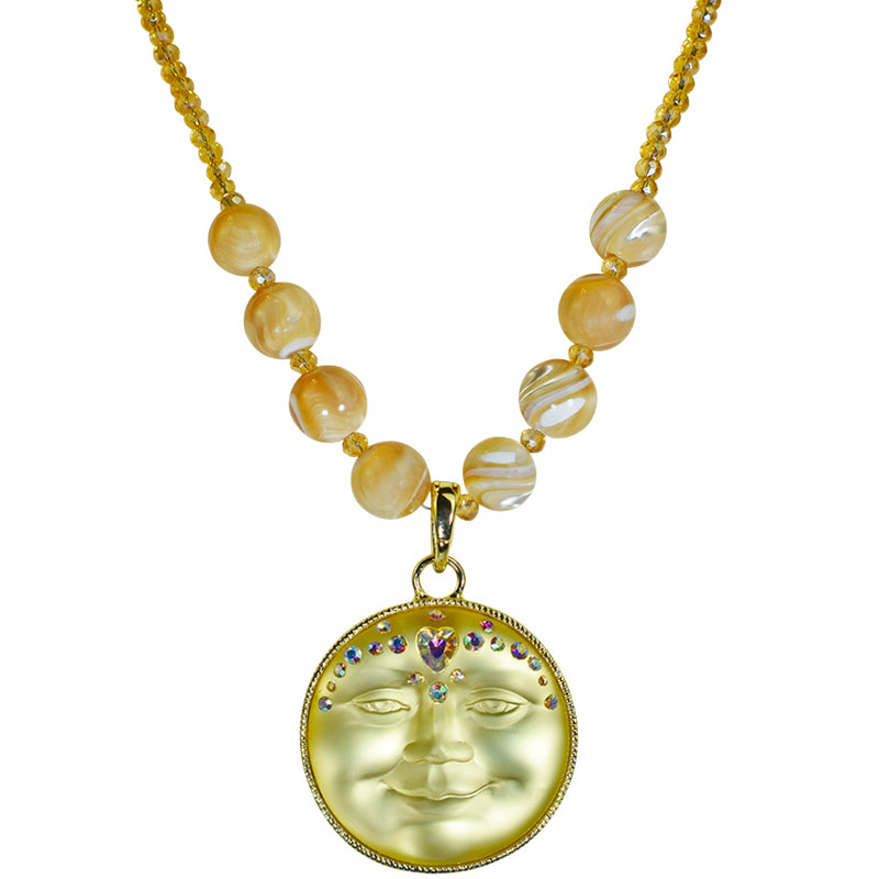 Sweetheart Seaview Moon Mother Of Pearl Crystal Necklace (Goldtone/Golden Yellow)