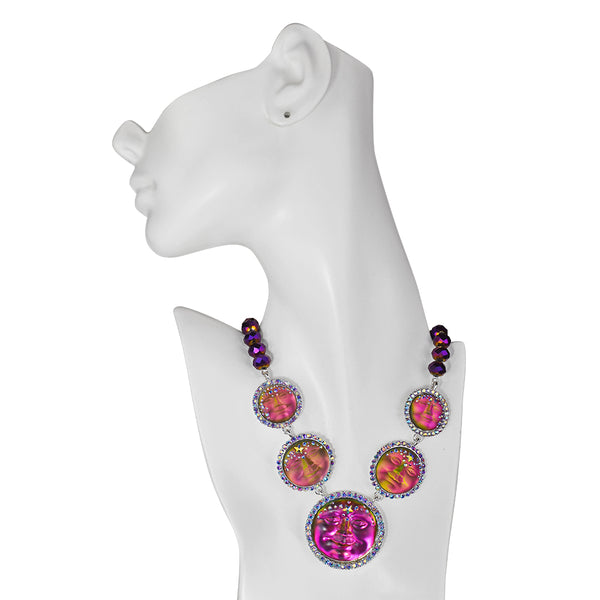 Venus Mystic Seaview Moon 5 Stone Necklace (Sterling Silvertone