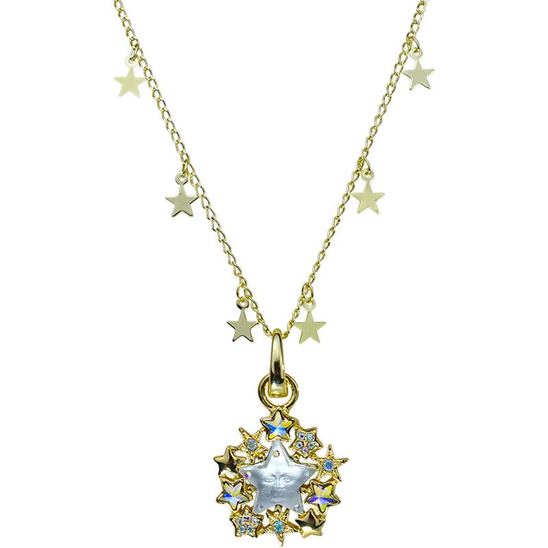 Goddess Seaview Star Rider Open Ring Charm Necklace (Goldtone)