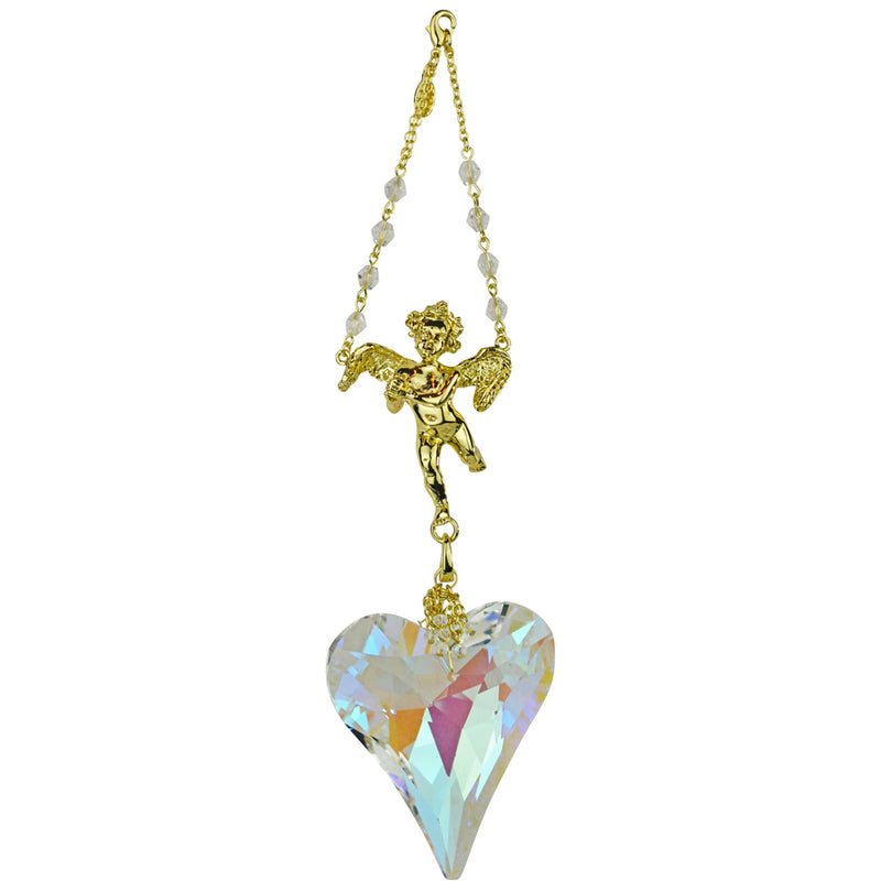 Forever Loved Angel Crystal Heart Rear View Mirror Charm (Goldtone)