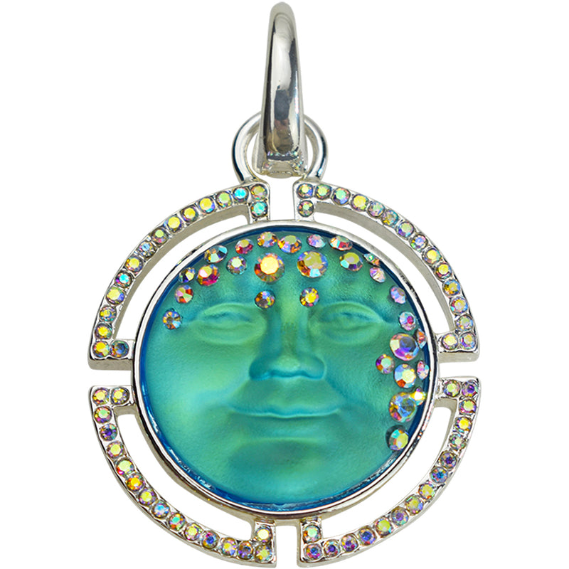 Mystic Goddess 25mm Seaview Moon Deco Dream Open Ring Charm (Sterling Silvertone/Mystic Blue Sphinx)