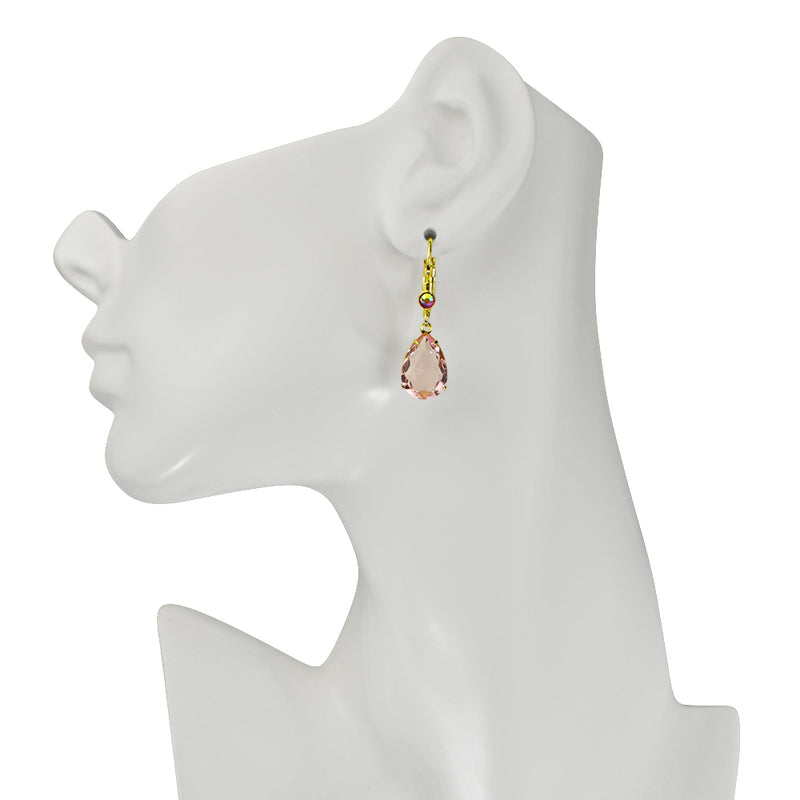 Precious Teardrop Leverback Earrings (Goldtone/Pixie Pink)