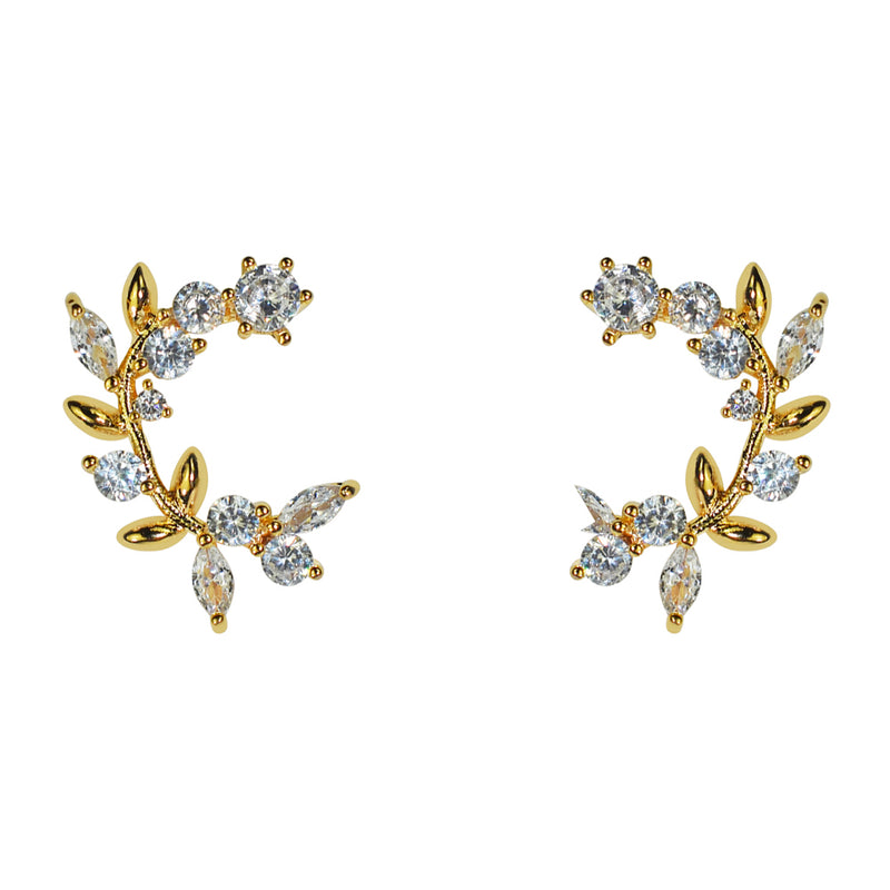 Crystal CZ Marquise Leaf Pierced Stud Earrings (Goldtone)