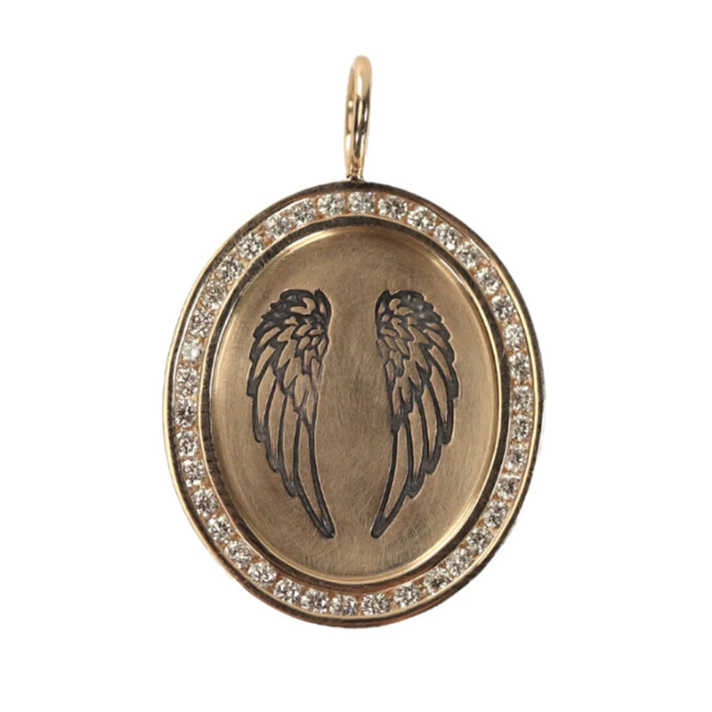 Heather B. Moore Angel Wings Channel Set Oval Charm (14k Yellow Gold)