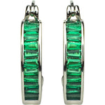 Magic Memories Tapered Baguette CZ Hoop Pierced Earrings (Silvertone/Emerald)