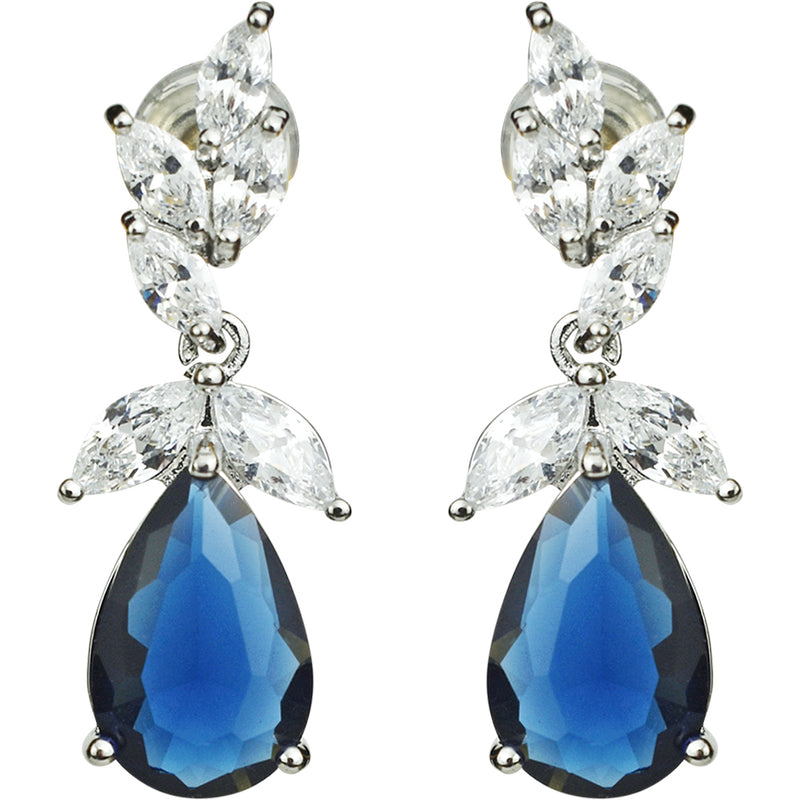 Endless Elegance CZ Pierced Earring (Silvertone/Montana Blue)