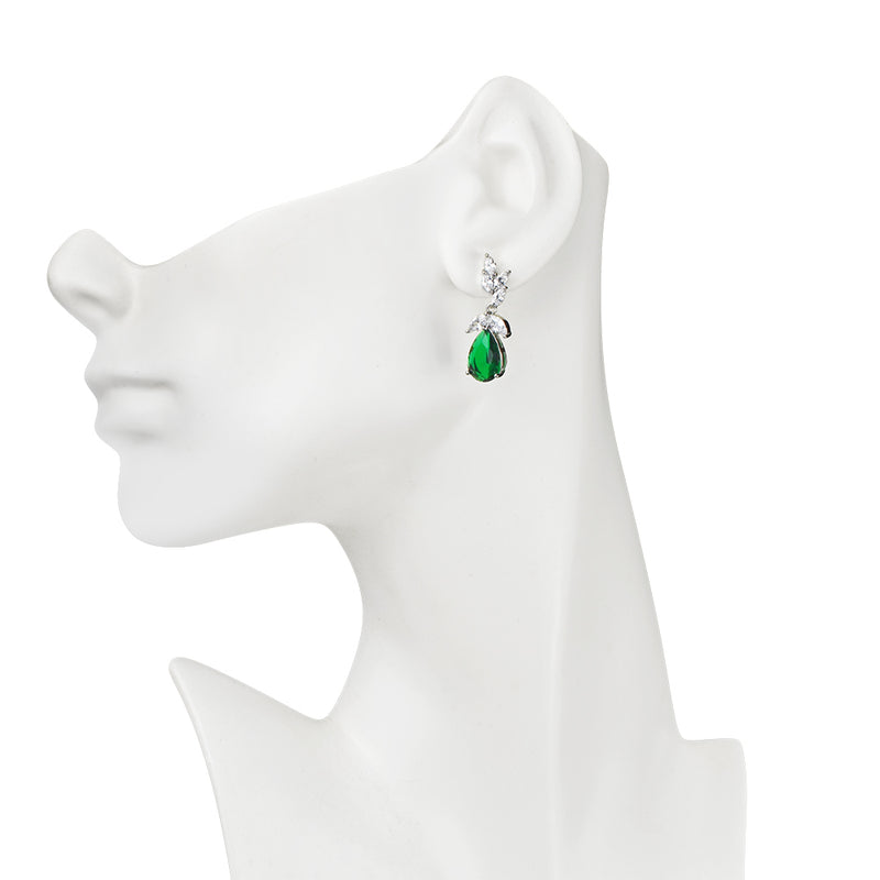 Endless Elegance CZ Pierced Earring (Silvertone/Emerald)