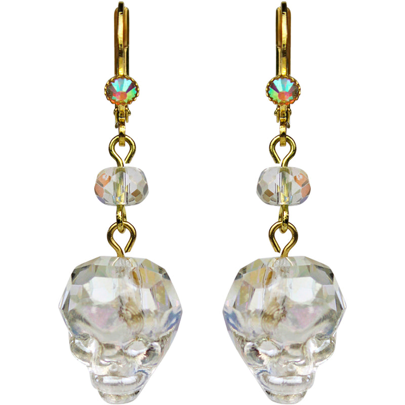 "One Of A Kind" Crystal Skull Leverback Earrings (Goldtone/Crystal AB)