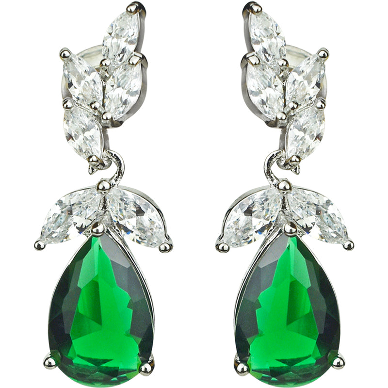 Endless Elegance CZ Pierced Earring (Silvertone/Emerald)