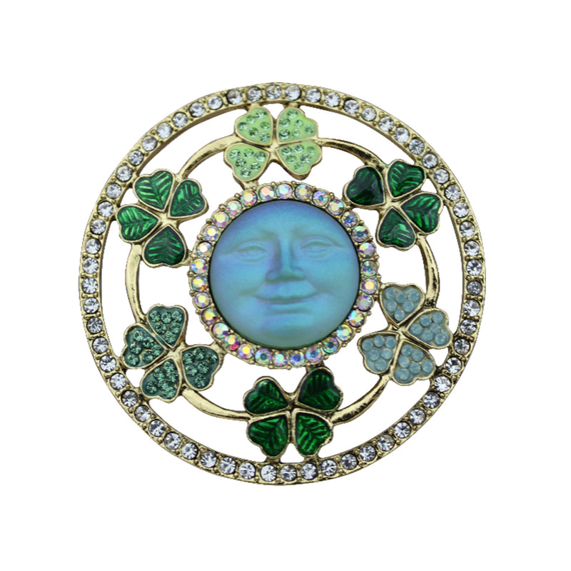 Fairy Circle Of Clover Glass Seaview Moon Pin (Goldtone)