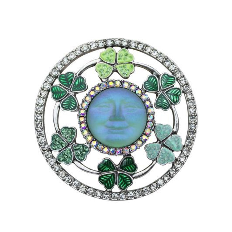 Fairy Circle Of Clover Glass Seaview Moon Pin (Silvertone)