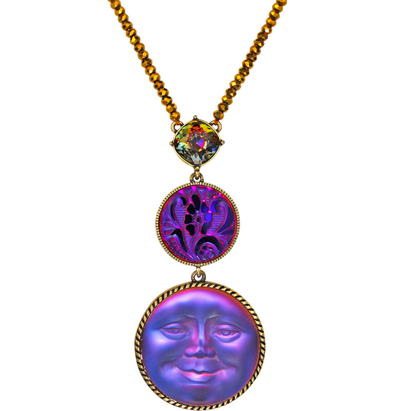 "One Of A Kind" Collector Glass Seaview Moon Slide Necklace (Brass Ox/Volcano