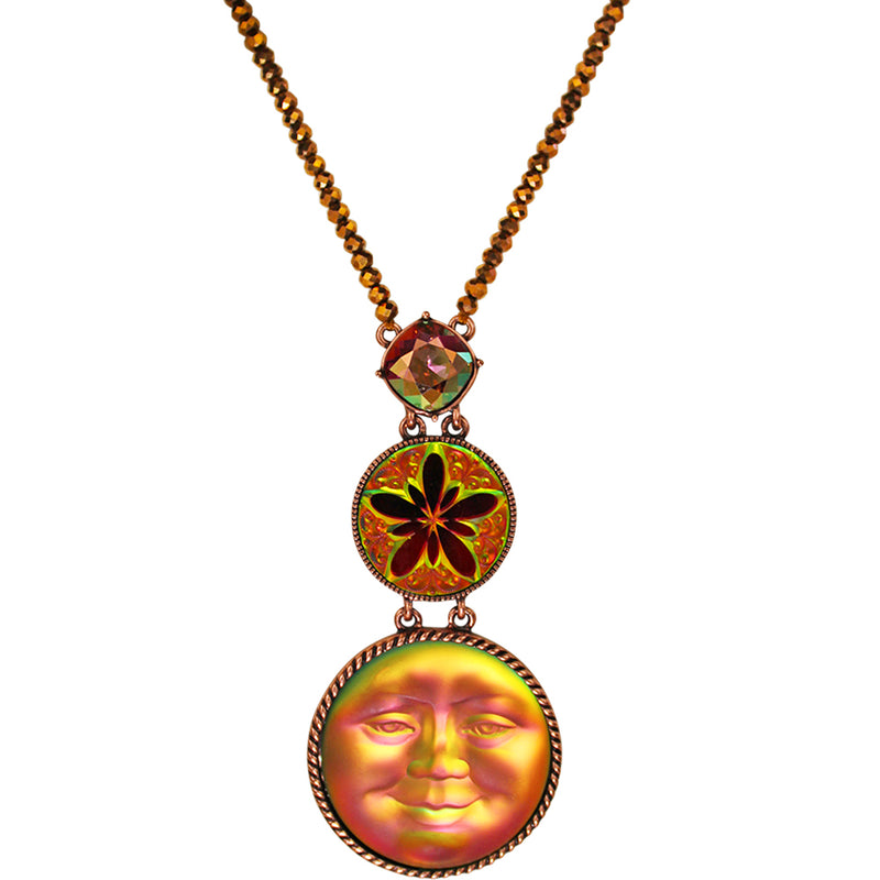 "One Of A Kind" Collector Glass Seaview Moon Slide Necklace (Copper Ox/Mystic Iridis)