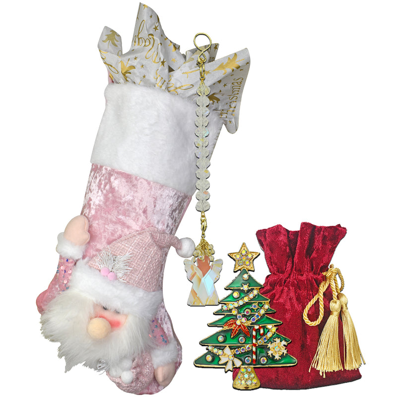 Oh Christmas Tree 10pc Holiday Treasure Bag (Goldtone/Pink)