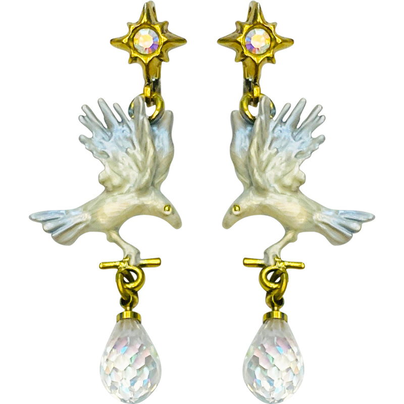 Raven's Flight Leverback Earrings (Goldtone/White)
