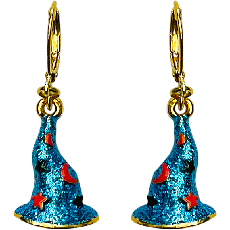 "One Of A Kind" Spellcaster Witch Hat Leverback Earrings (Goldtone)