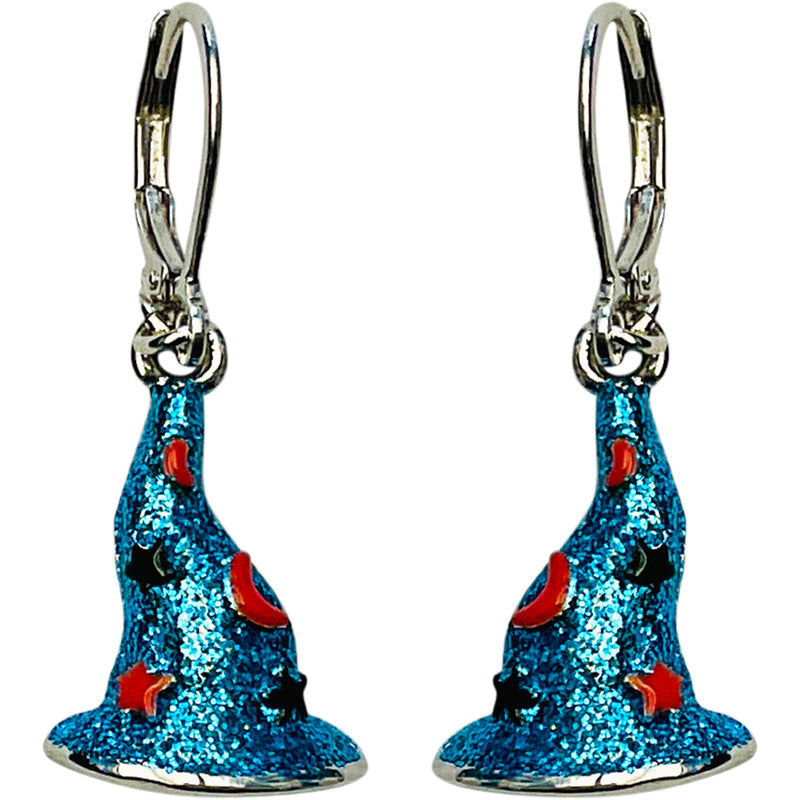 "One Of A Kind" Spellcaster Witch Hat Leverback Earrings (Silvertone)