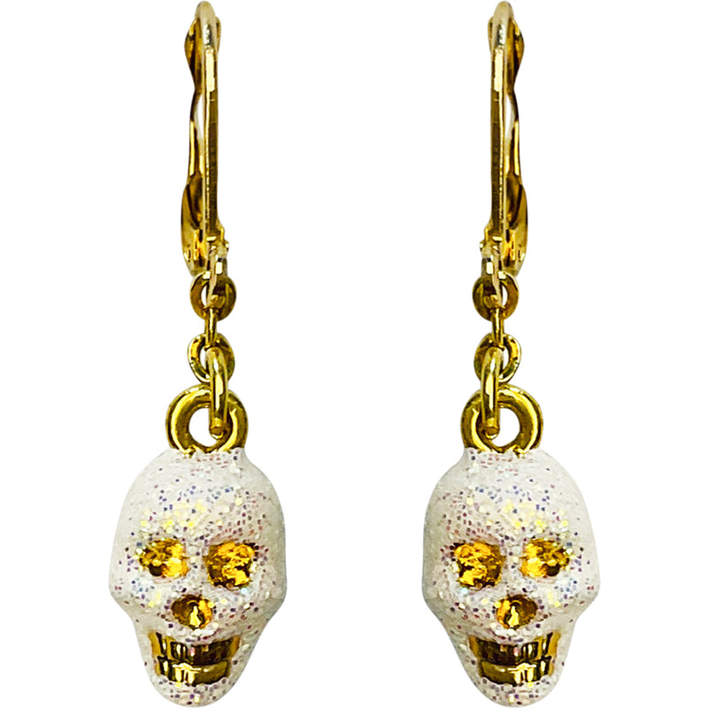 "One Of A Kind" Sparklicious Skull Leverback Earrings (Goldtone)