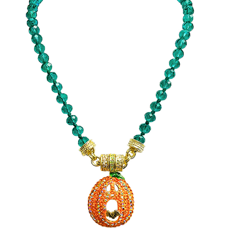 "One Of A Kind" Peek A Boo Bat Pumpkin Magnetic Enhancer With Beaded Necklace (Goldtone)
