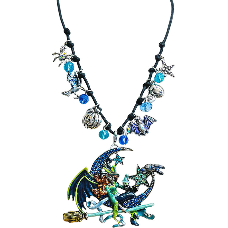 "One Of A Kind" Blue Moon Witch Cord Necklace (Silvertone)