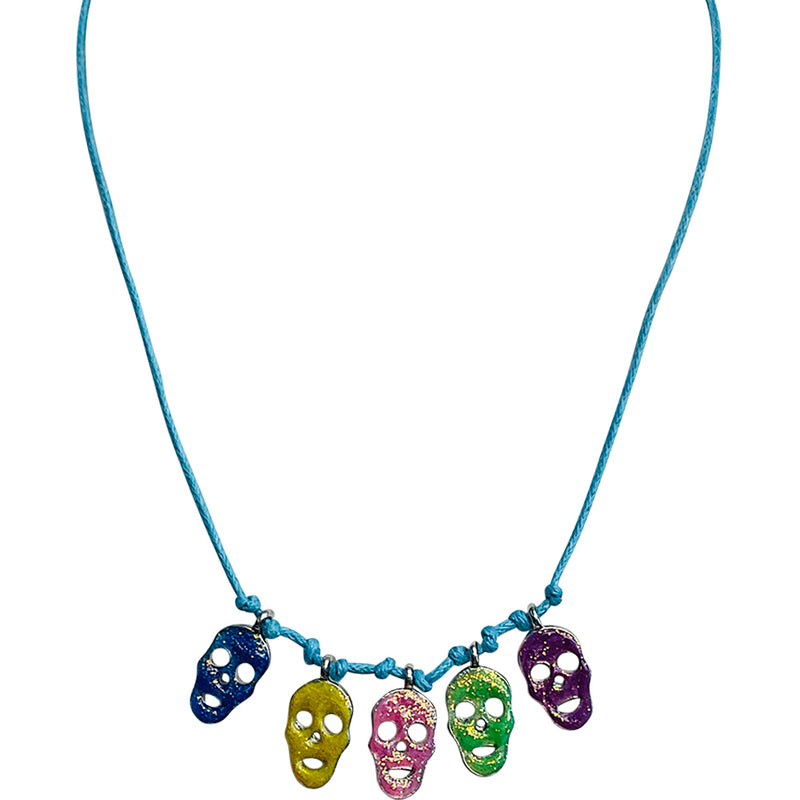 "One Of A Kind" Sparkle Skull Cord Necklace (Silvertone)