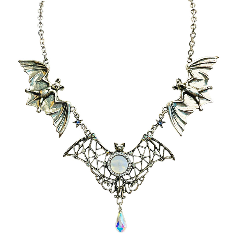"One Of A Kind" Bats In The Belfrey Glass Seaview Moon Necklace (Silvertone)