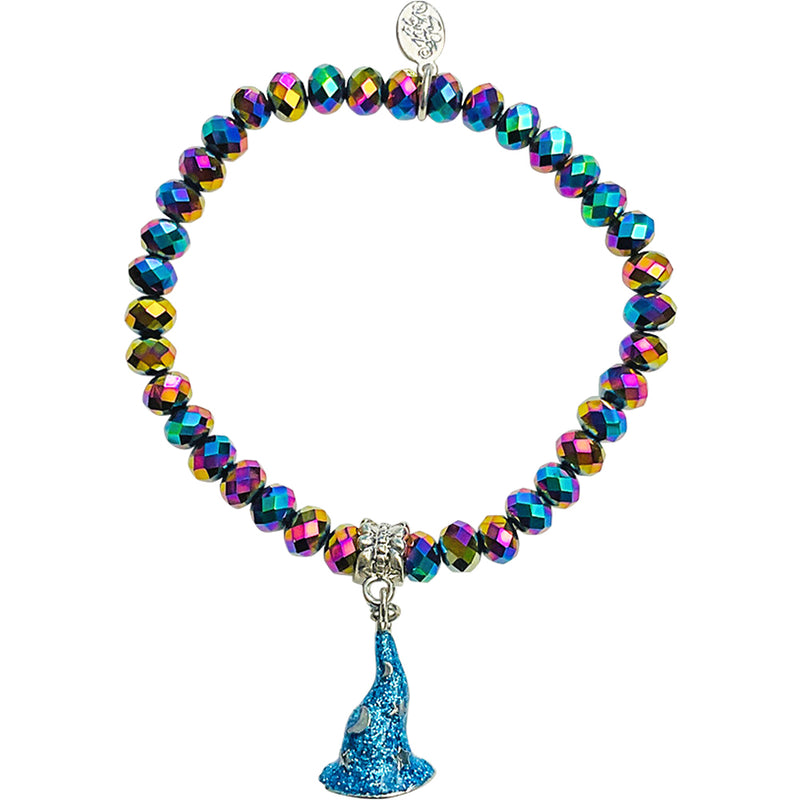"One Of A Kind" Spellcaster Witch Hat Beaded Stretch Bracelet (Silvertone)