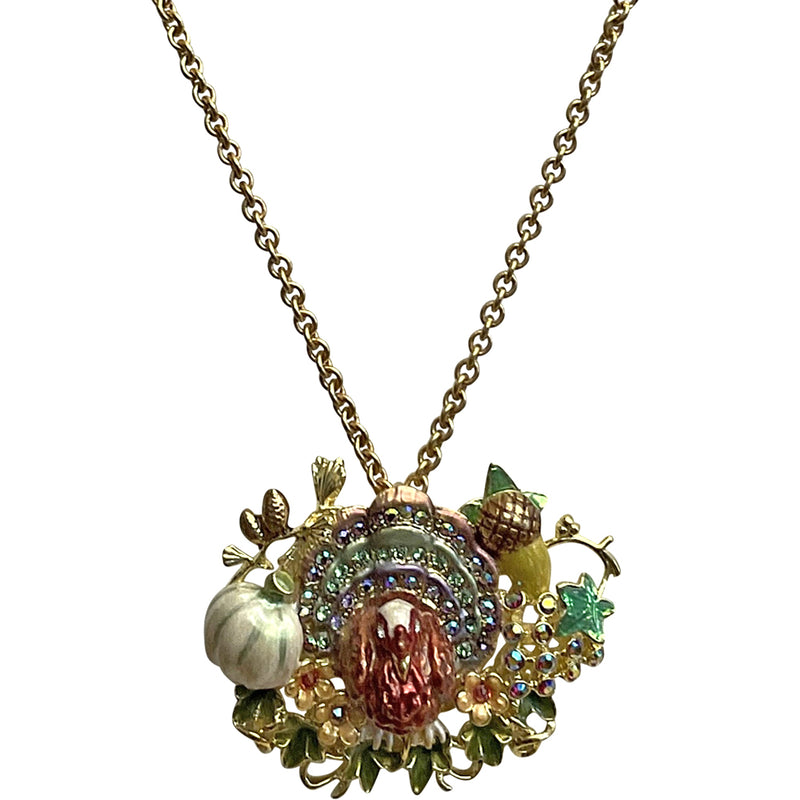 "One Of A Kind" Turkey Time Pin Pendant With Chain Necklace (Goldtone)