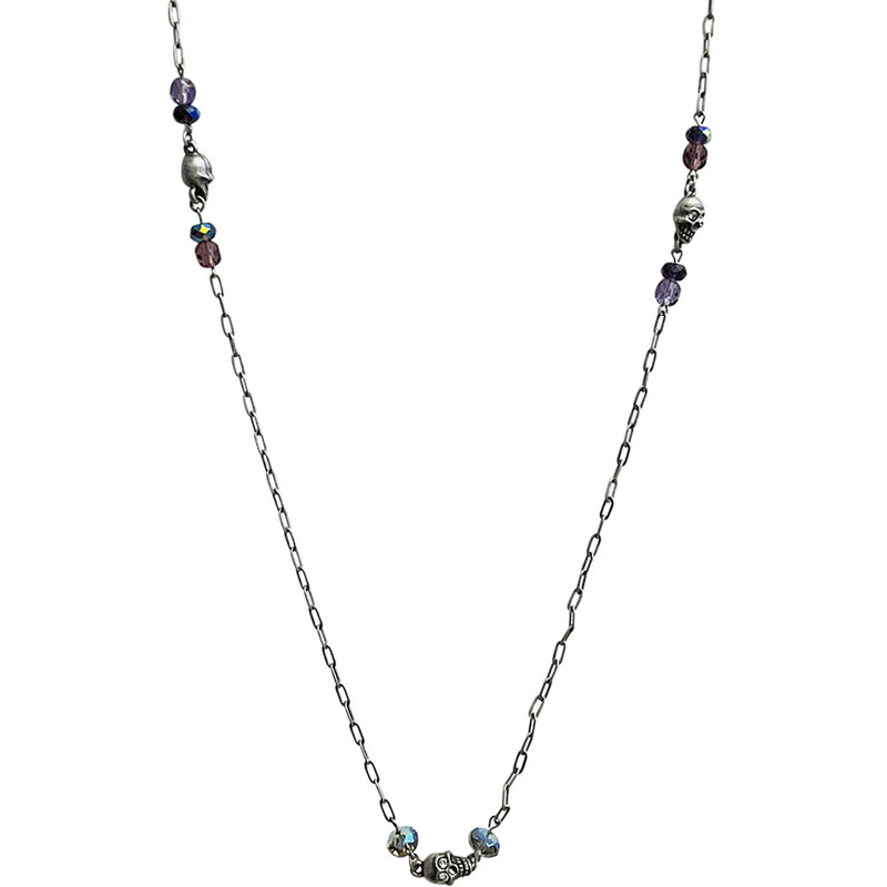 "One Of A Kind" Crystal Skull Chain Necklace (Silver Ox)