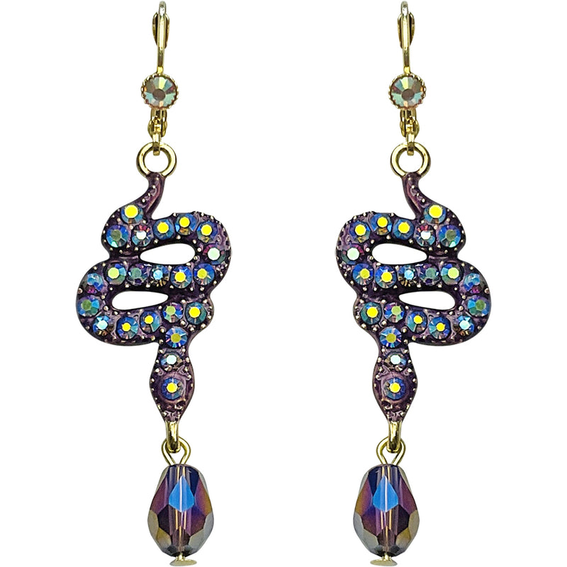 "One Of A Kind" Serpent Crystal Drop Leverback Earrings (Goldtone)