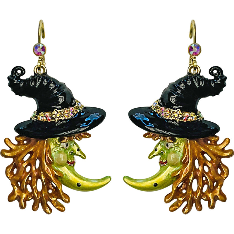 "One Of A Kind" Withcraft Crescent Moon Leverback Earrings (Goldtone)
