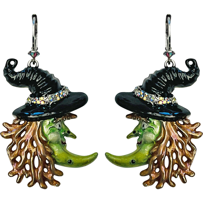 "One Of A Kind" Withcraft Crescent Moon Leverback Earrings (Silvertone)