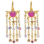 Goddess Illusion Fantasia Starlight Leverback Earrings (Goldtone/Magenta)