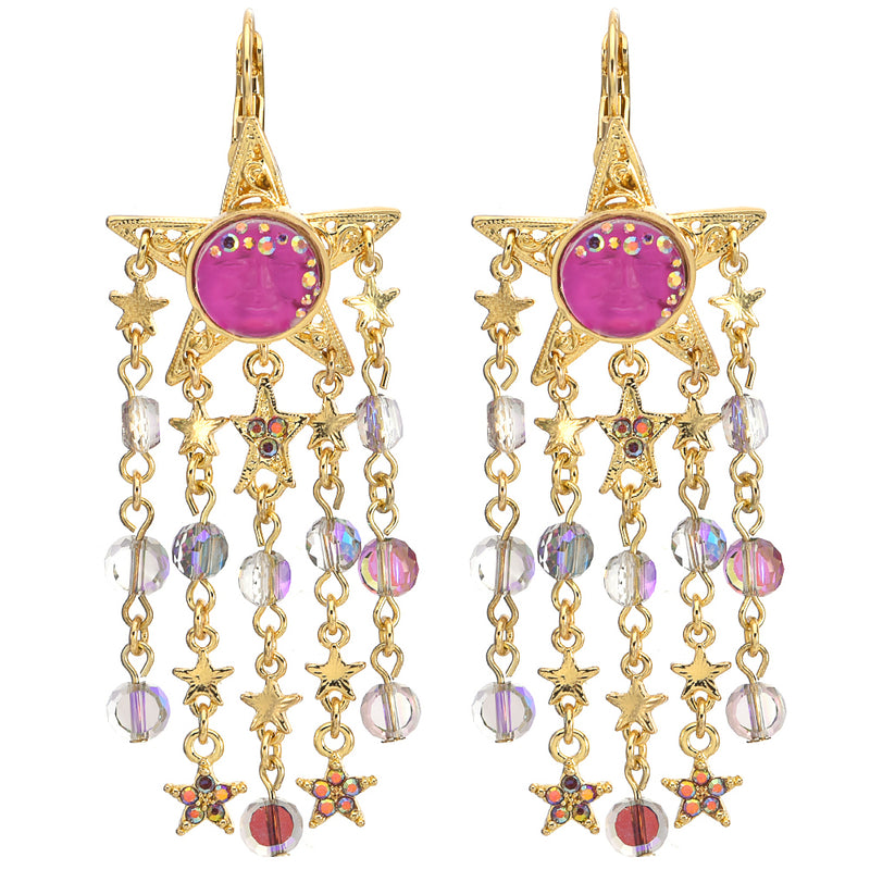 Goddess Illusion Fantasia Starlight Leverback Earrings (Goldtone/Magenta)