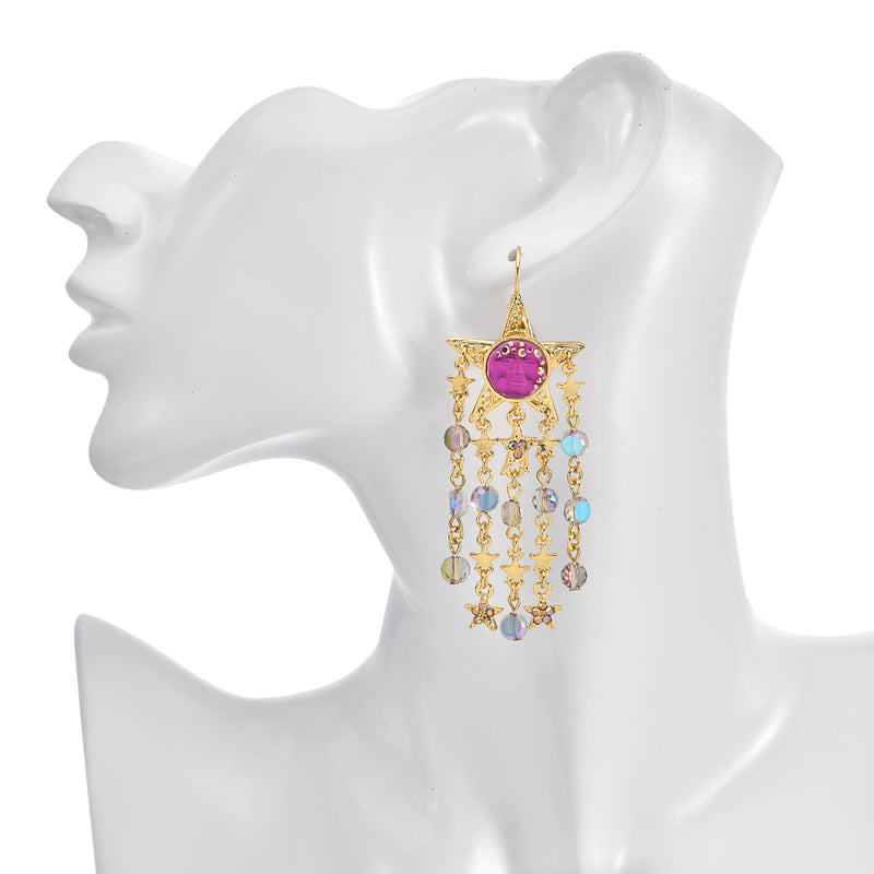 Goddess Illusion Fantasia Starlight Leverback Earrings (Goldtone/Magenta)