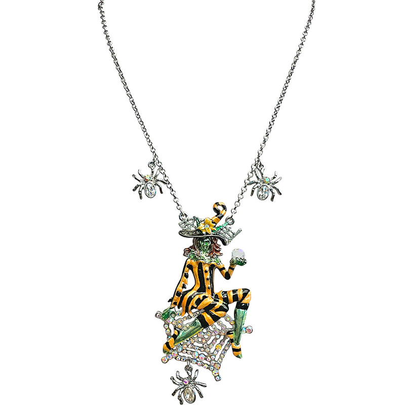 "One Of A Kind" Cerci Web Weaver Witch Necklace (Silvertone)