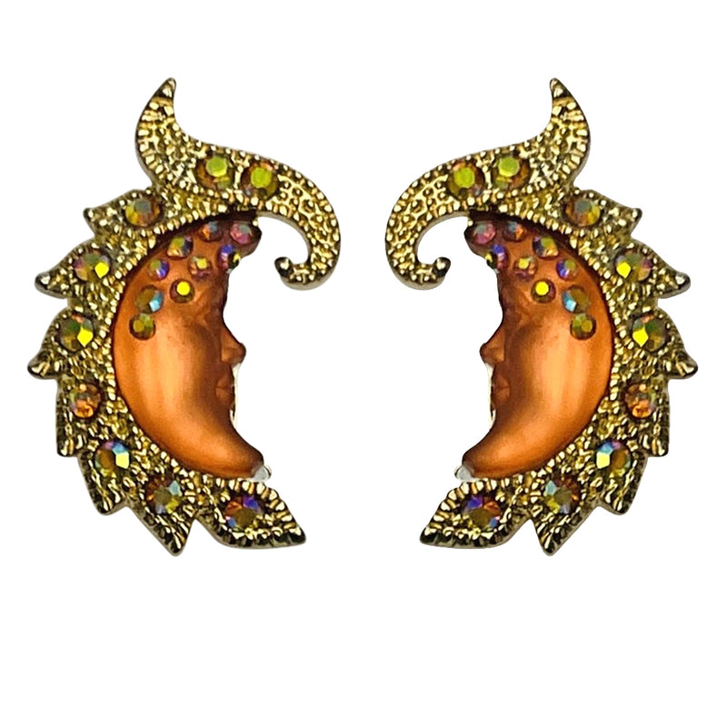 "One Of A Kind" Goddess Moon Shadow Magic Leaf Pierced Earrings (Goldtone)