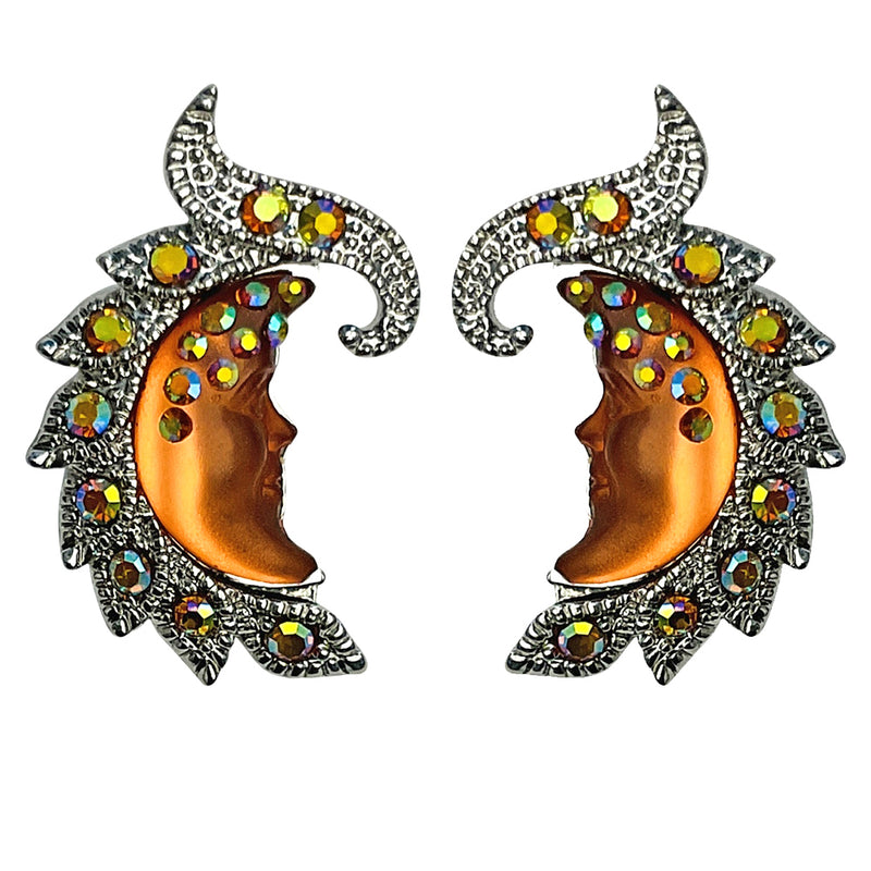"One Of A Kind" Goddess Moon Shadow Magic Leaf Pierced Earrings (Silver Ox)