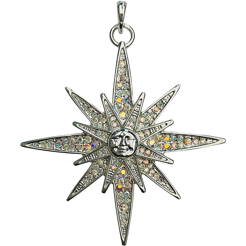 "One Of A Kind" Metallic Seaview Moon Super Star Open Ring Charm (Sterling Silvertone/Crystal AB))